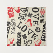 手書きの愛をテーマにしたパターン タペストリー (正面(横))