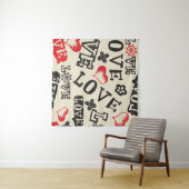 手書きの愛をテーマにしたパターン タペストリー (インサイチュ(横))