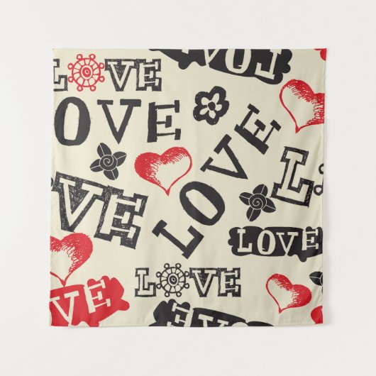 手書きの愛をテーマにしたパターン タペストリー (正面)