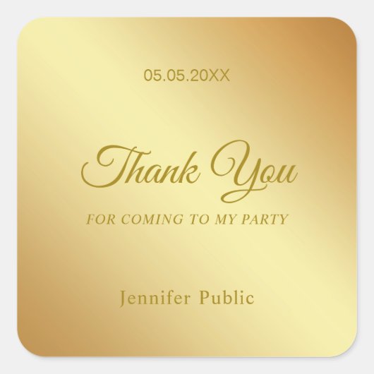 手書きの感謝の気持ちを表すゴールドエレガントテンプレート おしゃれ スクエアシール (正面)