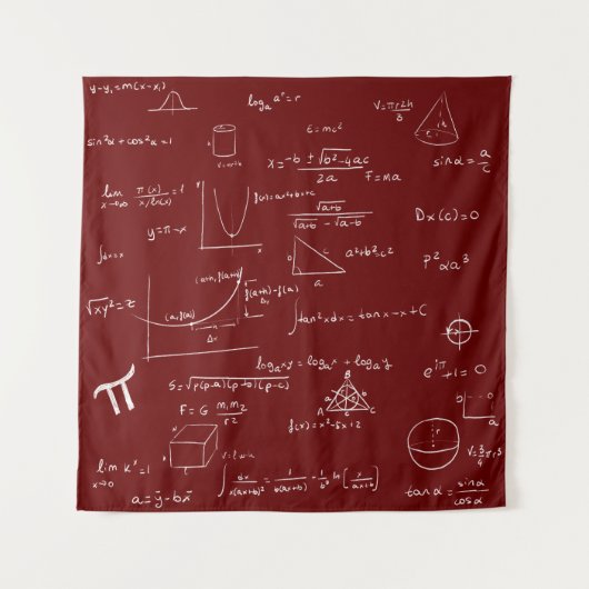 手書きの数学の公式と方程式 ワインレッド タペストリー (正面)