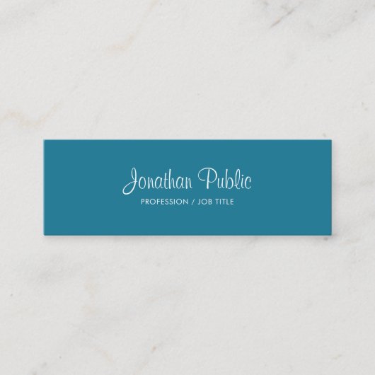 手書きの文字の粋なターコイズ色のモダン スキニー名刺 (正面)
