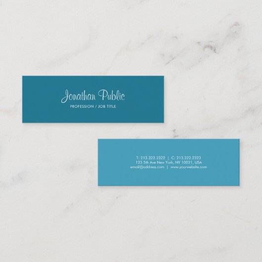手書きの文字の粋なターコイズ色のモダン スキニー名刺 (正面/裏面)