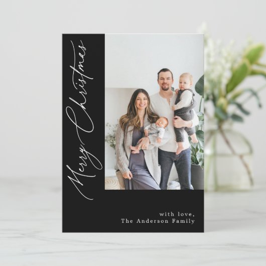 手書きの書道黒のクリスマス写真 シーズンカード (スタンド正面)