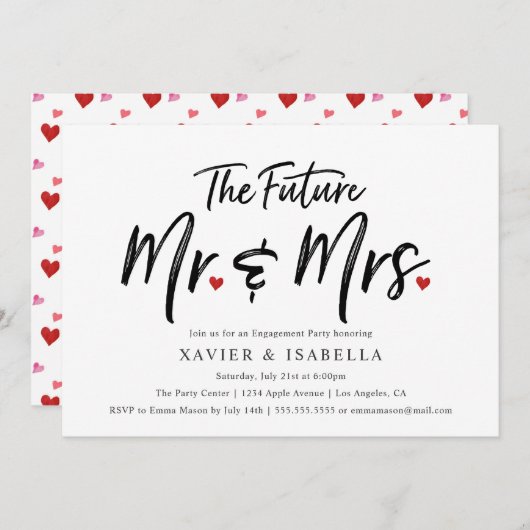 手書きの未来ミスター&ミセス・婚約パーティ 招待状 (正面/裏面)