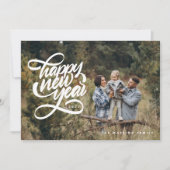 手書きの楽しいハッピーニューイヤー家族写真 シーズンカード (正面)