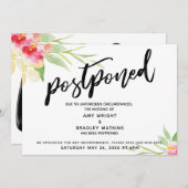 手書きの水彩花を添えた延期された結婚式 招待状 (正面/裏面)
