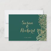 手書きの濃緑色と金色の曼荼羅 RSVP (裏面)