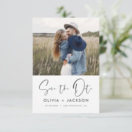 手書きの白いセーブ・ザ・デート写真スクリプト セーブザデート (スタンド正面)