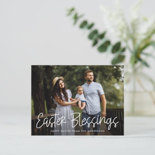 手書きの白字のイースター恵み写真 シーズンポストカード (スタンド正面)