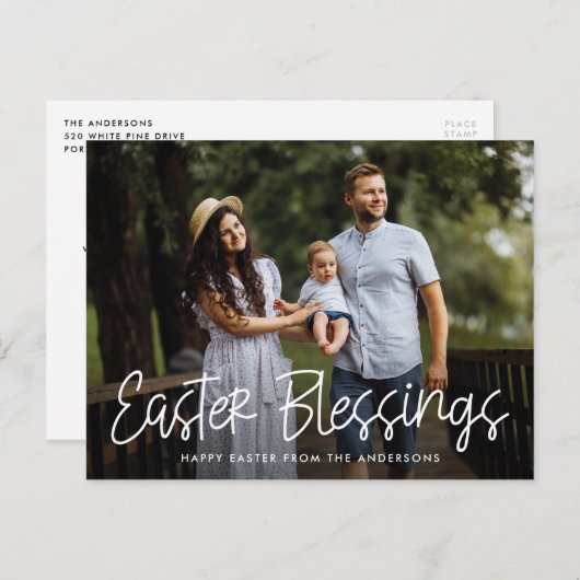手書きの白字のイースター恵み写真 シーズンポストカード (正面/裏面)