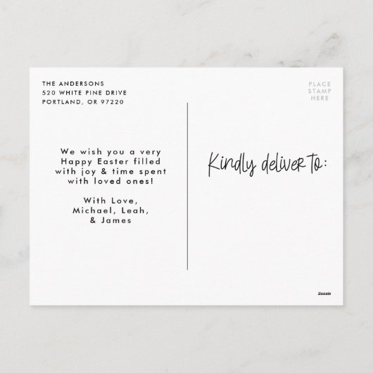 手書きの白字のイースター恵み写真 シーズンポストカード (裏面)