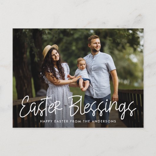 手書きの白字のイースター恵み写真 シーズンポストカード (正面)