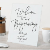 手書きの筆記体は私たちの始まりに歓迎 台座サイン (インサイチュ)