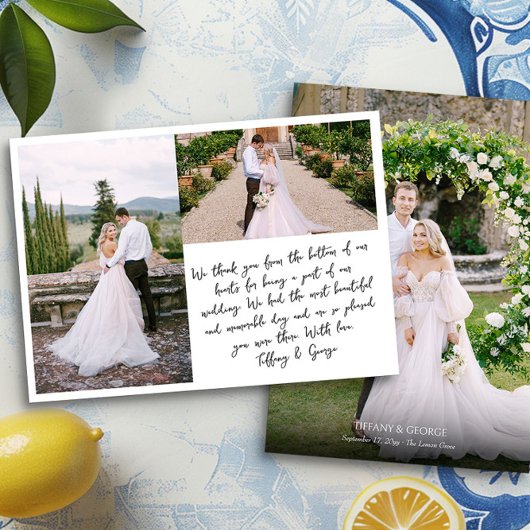 手書きの結婚式のお礼の写真カード サンキューカード