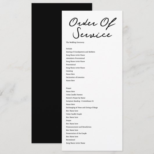 手書きの結婚式オーダーオブサービス カード (正面/裏面)