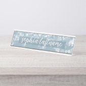 手書きの署名が付いているパステル調の《写真》ぼけ味パターン デスクネームプレート (正面)