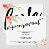 手書きの花を添えた延期された結婚発表 招待状 (正面/裏面)