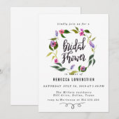 手書きの花輪のブライダルシャワースクリプト 招待状 (正面/裏面)