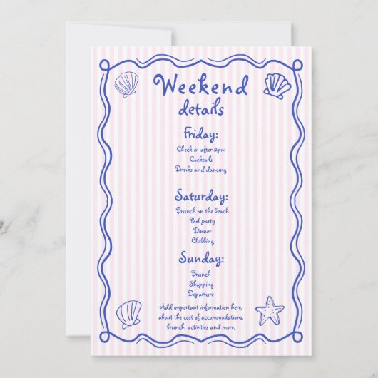 手書きの落書きシーシェルピンクバチェロレッテ 招待状 (裏面)