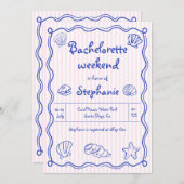 手書きの落書きシーシェルピンクバチェロレッテ 招待状 (正面/裏面)