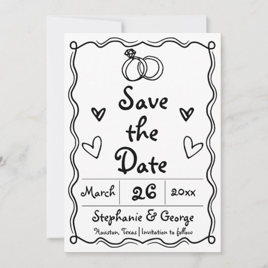 手書きの落書きスクラお洒落結婚グ セーブザデート (正面)