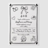 手書きの落書きドお洒落結婚ール ベラム紙招待状 (正面)