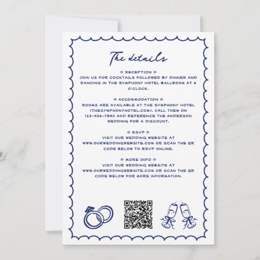 手書きの落書きドードルインワン結婚ズ 招待状 (裏面)