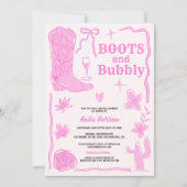 手書きの落書きブーツの泡立つブライダルシャワー 招待状 (正面)