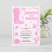 手書きの落書きブーツの泡立つブライダルシャワー 招待状 (スタンド正面)