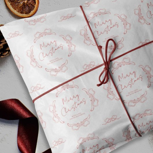 手書きの赤と白の名前のクリスマスお洒落 ラッピングペーパー