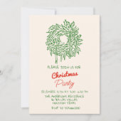 手書きの赤と緑のクリスマスリースパーティー 招待状 (正面)