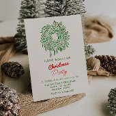 手書きの赤と緑のクリスマスリースパーティー 招待状