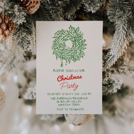 手書きの赤と緑のクリスマスリースパーティー 招待状