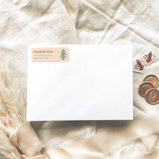 手書きの青いクリスマスツリードドルアドレス ラベル