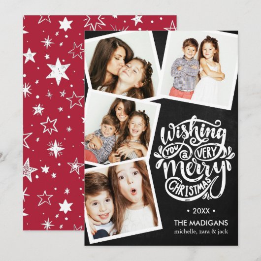 手書きの願い | クリスマスの写真コラージュ 招待状 (正面/裏面)