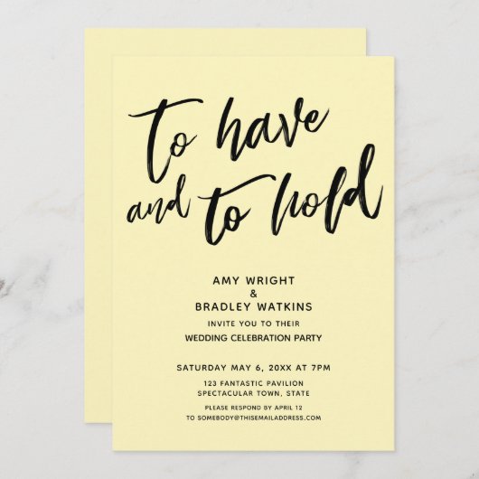 手書きの黄色い披露宴を保持する 招待状 (正面/裏面)