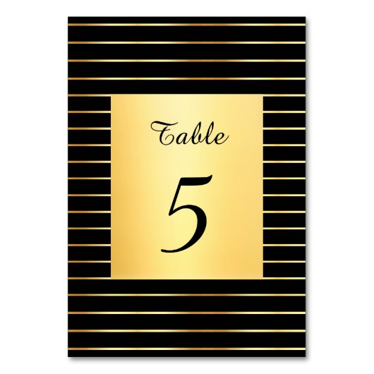 手書きの黒と金ゴールドのエレガントテンプレート テーブルナンバー (正面)