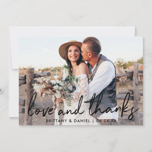 手書きの黒脚色の愛と感謝してい結婚の絵 サンキューカード (正面)