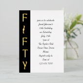 手書きの50歳の誕生日 黒 白 ゴールド 箔招待状 (立ち正面)