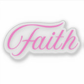 手書きの「信仰」という言葉のピンクのステッカー シール (正面)