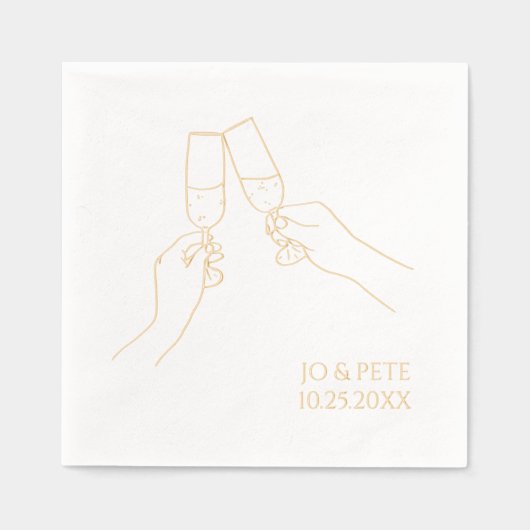 手書きの「応援」シャンパンパーソナライズされたパーティー 箔ナプキン (正面)