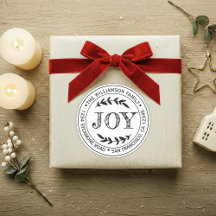 手書きの「JOY」が添えられたモダンなクリスマスの喜び ラウンド 返信先住所