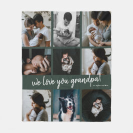 手書きのWe Love You おじいちゃん 9枚の写真 フリースブランケット