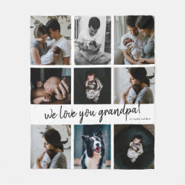 手書きのWe Love You おじいちゃん 9枚の写真 フリースブランケット
