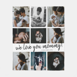 手書きのWe Love You Mommy 9枚の写真入り フリースブランケット