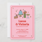 手書きはっきりしたレッドとピお洒落ック結婚ズ 招待状 (正面)