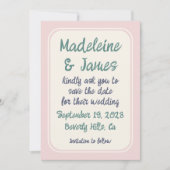 手書きはっきりしたレトロタイポグラフィピンクグリーン セーブザデート (正面)