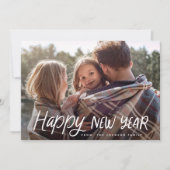 手書きよくはしゃぐタイポグラフィ年末年始の写真 シーズンカード (正面)