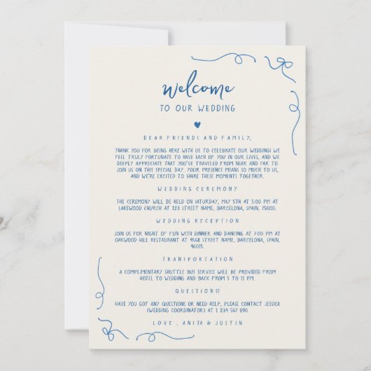 手書きアイコンの結婚ウェルカムタイムラインカード 招待状 (正面)